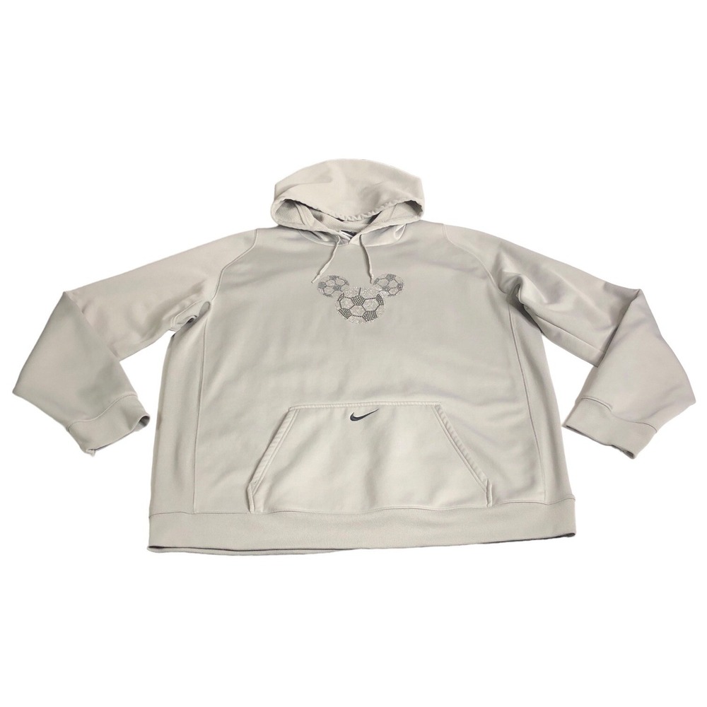 Nike Therma Fit Hoodie XXL Gray Rhinestone Soccer Bling Mickey Swoosh Pullover